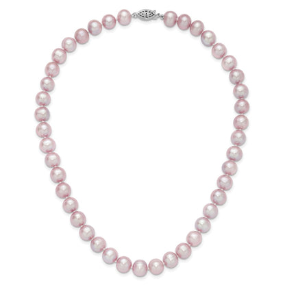 Sterling Silver Rhodium-Plated 9-10mm Purple Fwc Pearl Necklace