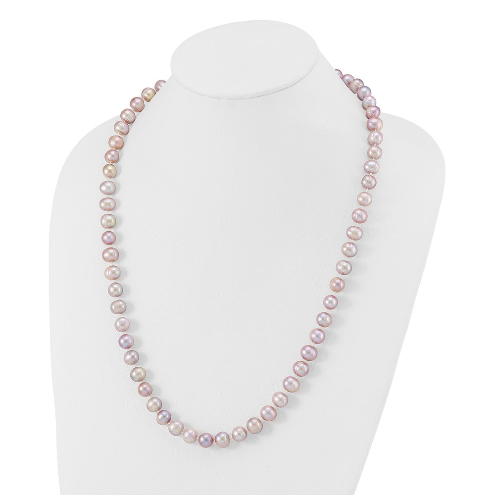 Sterling Silver Rh-Plated 9-10mm Purple Fw Cultured Pearl Necklace
