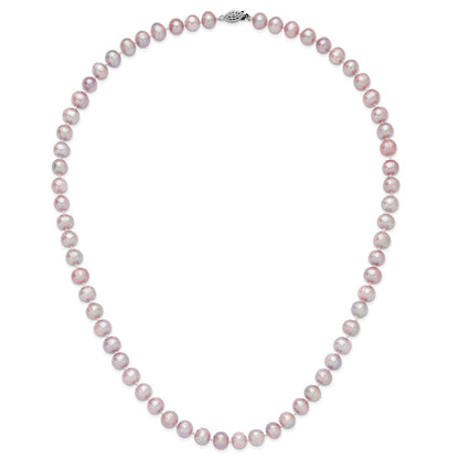 Sterling Silver Rh-Plated 9-10mm Purple Fw Cultured Pearl Necklace