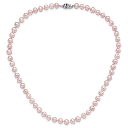 Sterling Silver Rhodium-Plated 6-7mm Purple Fwc Pearl Necklace