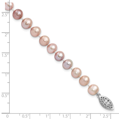 7.25 Inch Sterling Silver Rh-Plated 6-7mm Purple Fw Cultured Pearl Bracelet
