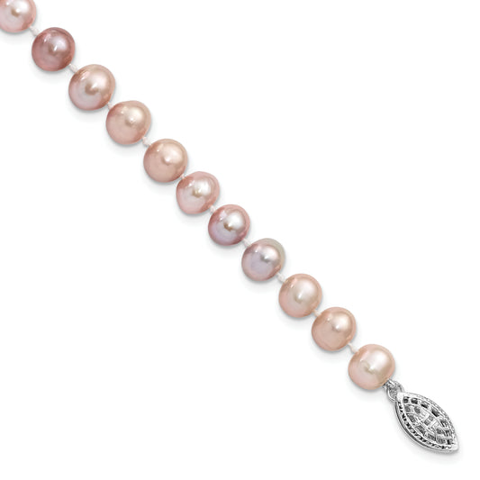 7.25 Inch Sterling Silver Rh-Plated 6-7mm Purple Fw Cultured Pearl Bracelet