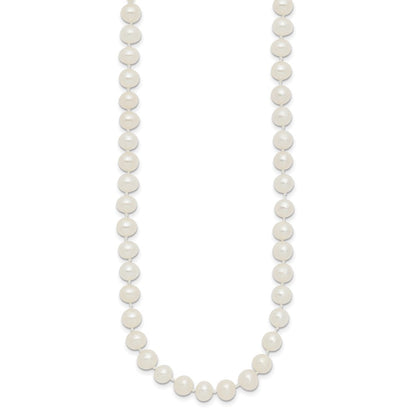 Sterling Silver Rhodium 5-6mm White Freshwater Cultured Pearl Necklace
