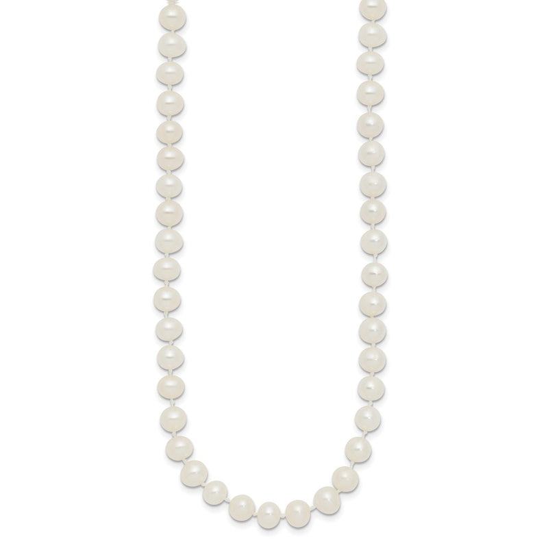 Sterling Silver Rhodium 5-6mm White Freshwater Cultured Pearl Necklace