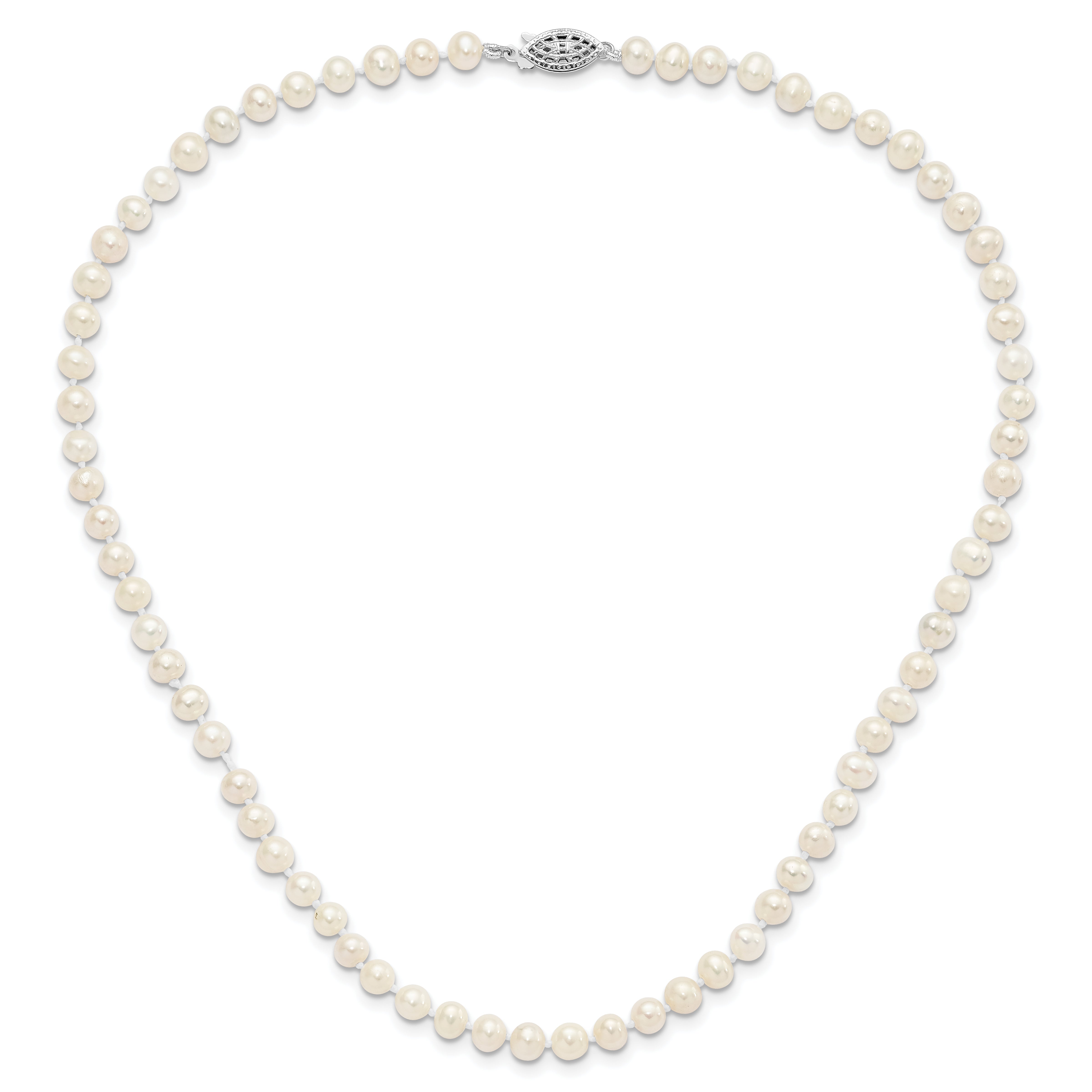 Sterling Silver Rhodium 5-6mm White Freshwater Cultured Pearl Necklace