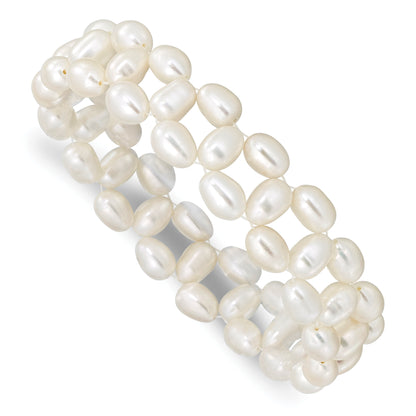 Fashion 6-7mm White Rice Freshwater Cultured Pearl Stretch Bracelet