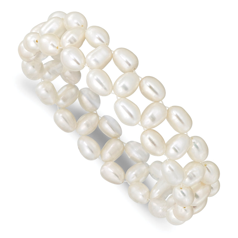 Fashion 6-7mm White Rice Freshwater Cultured Pearl Stretch Bracelet