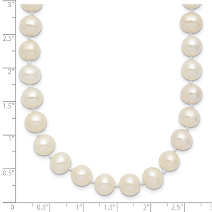 Sterling Silver Rhodium 7-8mm White Freshwater Cultured Pearl Necklace