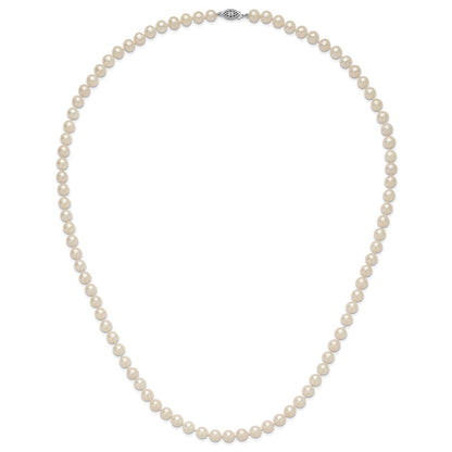 Sterling Silver Rhodium 7-8mm White Freshwater Cultured Pearl Necklace