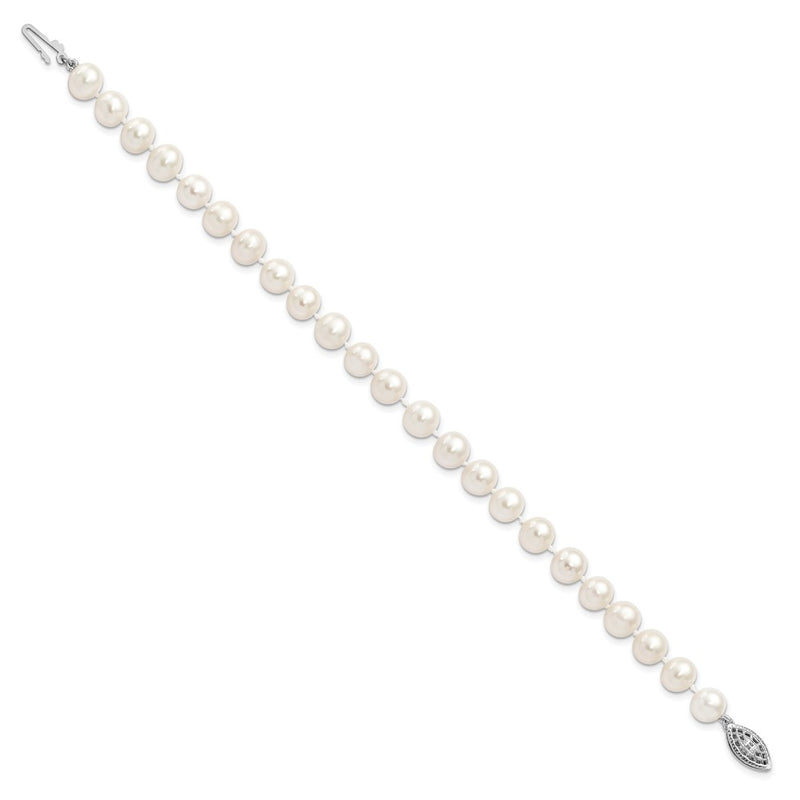 7.25 Inch Sterling Silver Rhodium 7-8mm White Freshwater Cultured Pearl Bracelet