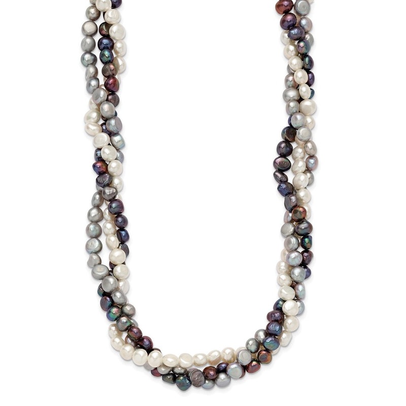 Sterling Silver Rhodium 5-6mm Fwc Semi Round Pearl W/2In Ext. Necklace