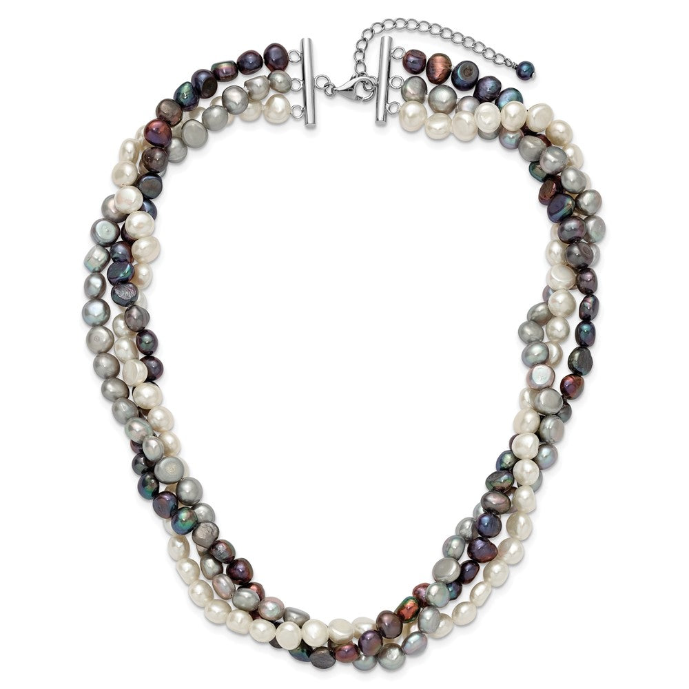 Sterling Silver Rhodium 5-6mm Fwc Semi Round Pearl W/2In Ext. Necklace