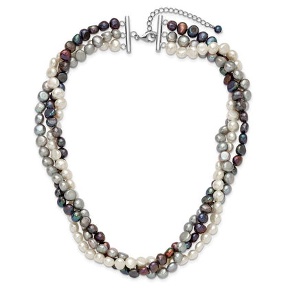 Sterling Silver Rhodium 5-6mm Fwc Semi Round Pearl W/2In Ext. Necklace