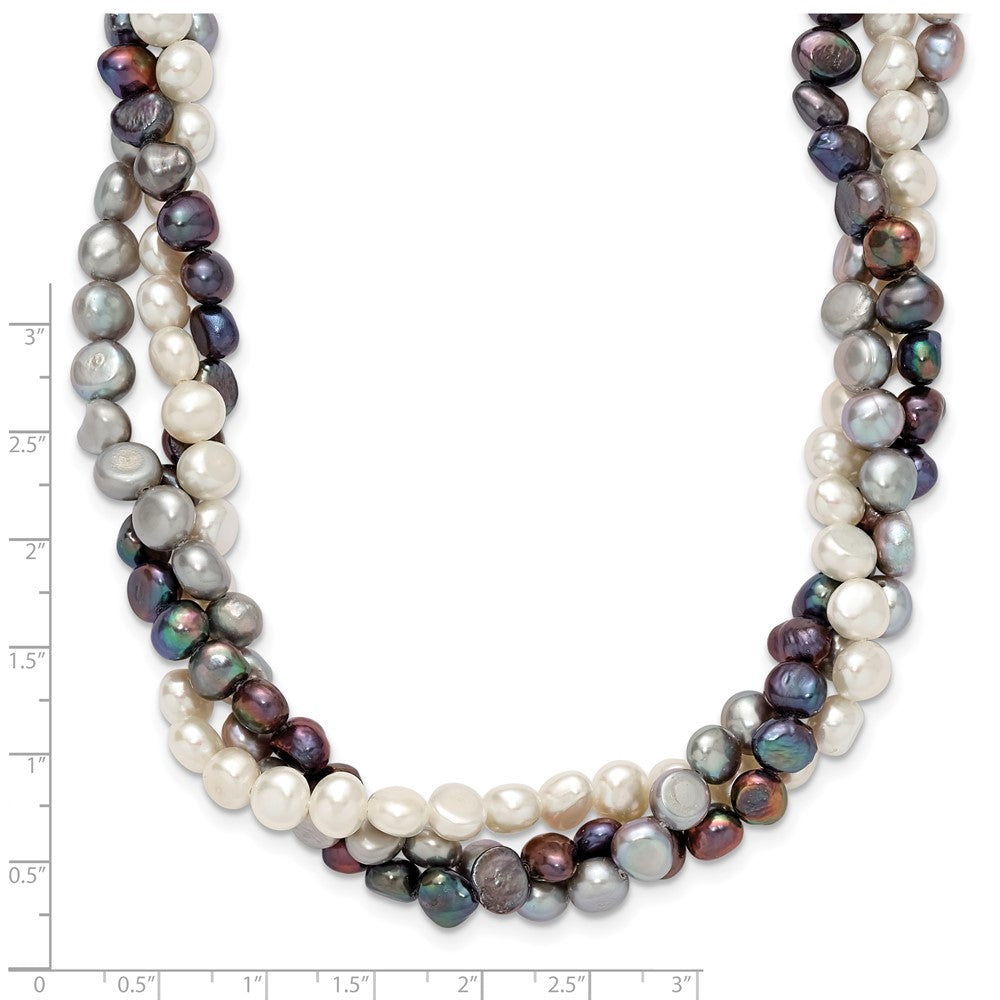 Sterling Silver Rhodium 5-6mm Fwc Semi Round Pearl W/2In Ext. Necklace