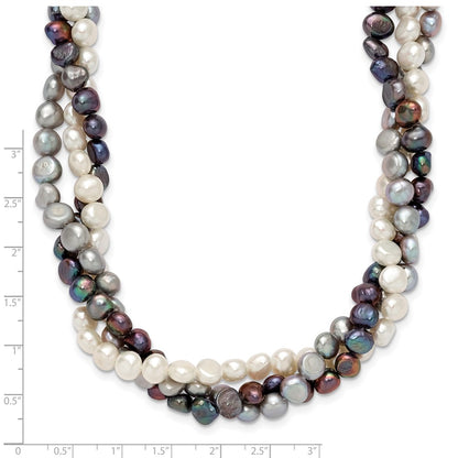 Sterling Silver Rhodium 5-6mm Fwc Semi Round Pearl W/2In Ext. Necklace