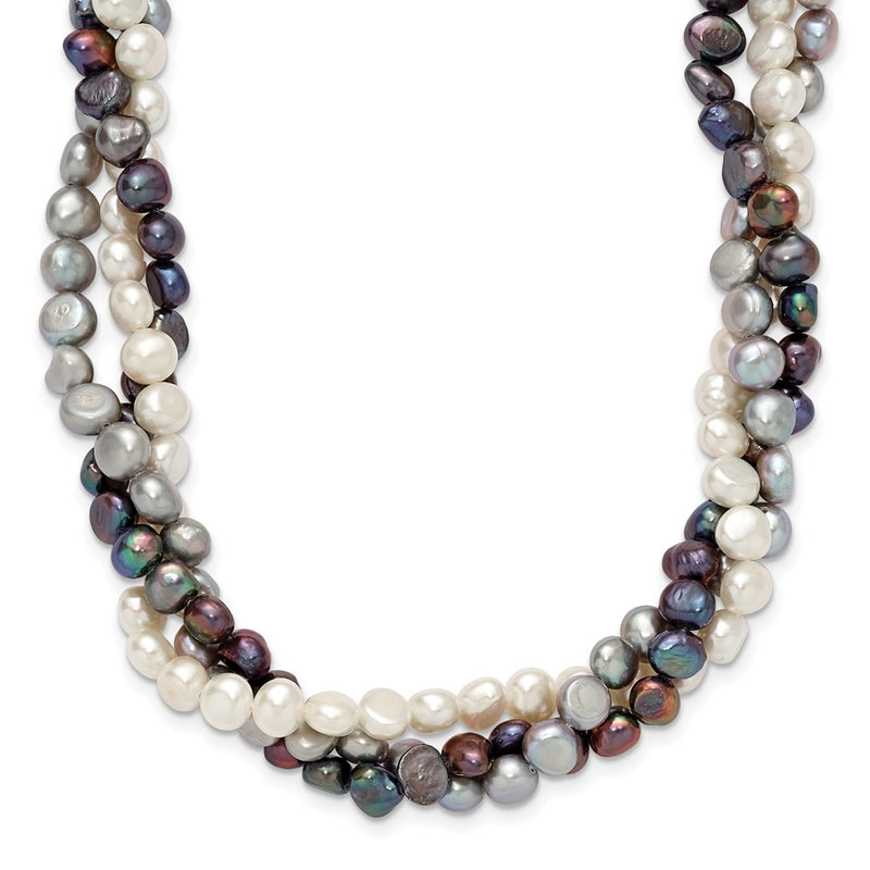 Sterling Silver Rhodium 5-6mm Fwc Semi Round Pearl W/2In Ext. Necklace