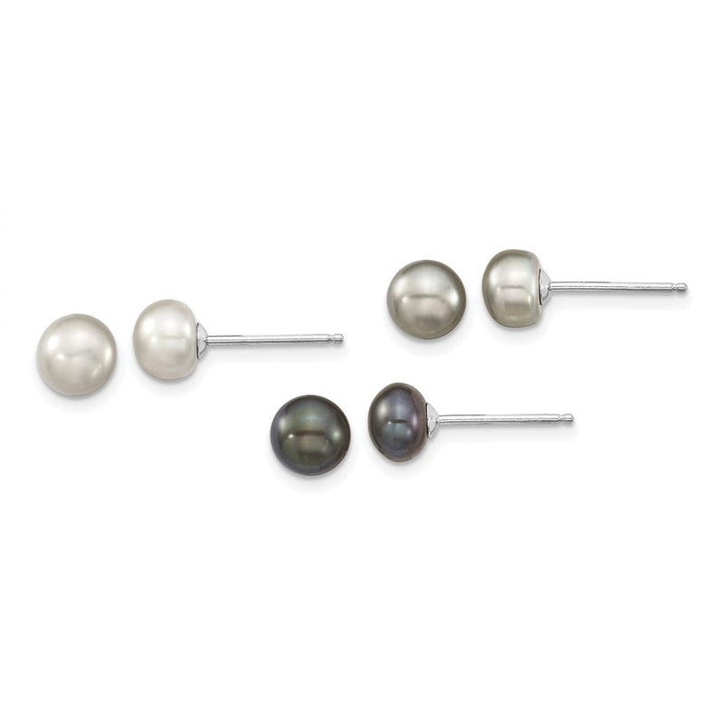 Sterling Silver Rhodium Fwc Pearl Necklace/7.25 Brace/3Pc Earring Set