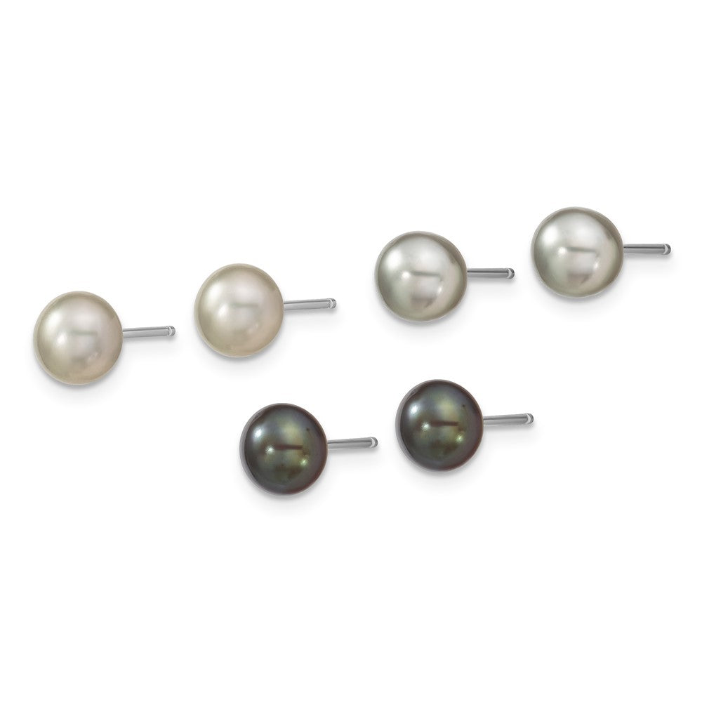 Sterling Silver Rhodium Fwc Pearl Necklace/7.25 Brace/3Pc Earring Set