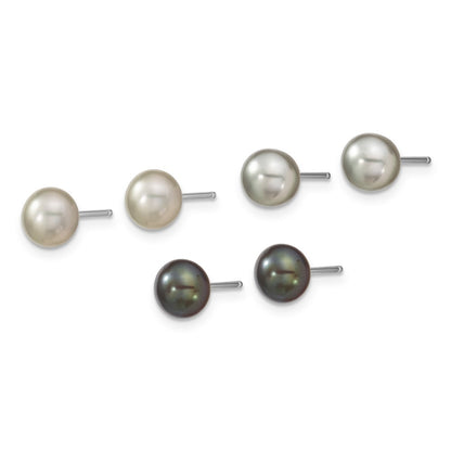 Sterling Silver Rhodium Fwc Pearl Necklace/7.25 Brace/3Pc Earring Set
