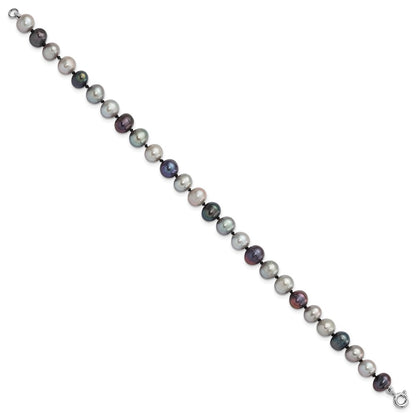 Sterling Silver Rhodium Fwc Pearl Necklace/7.25 Brace/3Pc Earring Set