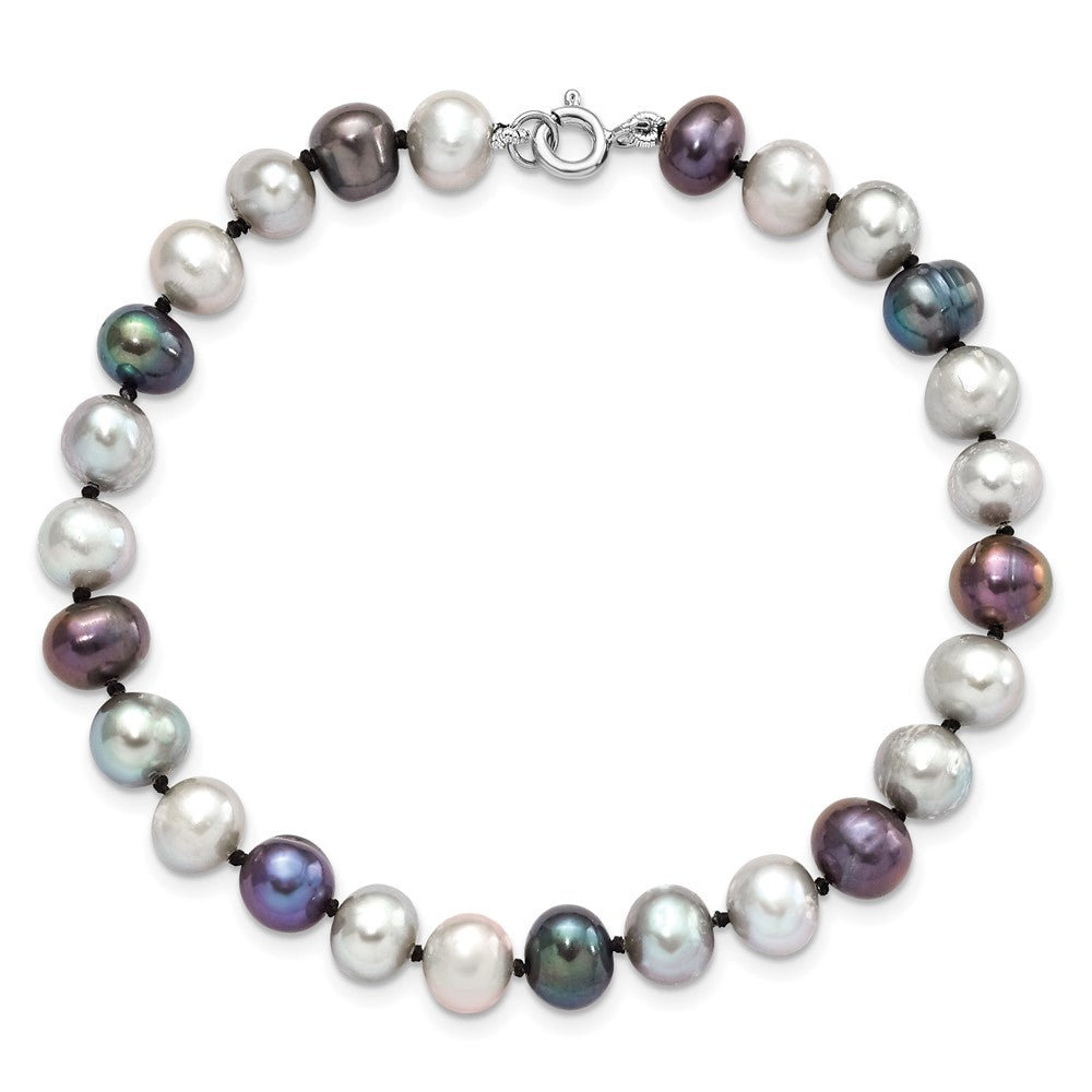 Sterling Silver Rhodium Fwc Pearl Necklace/7.25 Brace/3Pc Earring Set
