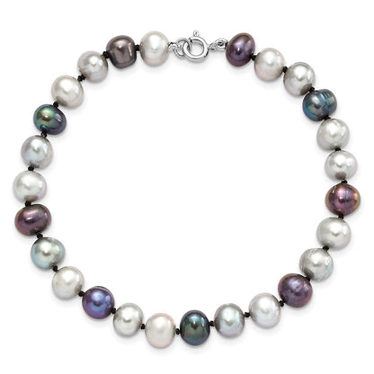 Sterling Silver Rhodium Fwc Pearl Necklace/7.25 Brace/3Pc Earring Set