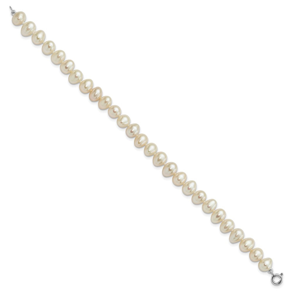 Sterling Silver Rh-P 6-7mm Fwc Pearl Necklace 7.25 Brace & 1Pc Earring Set