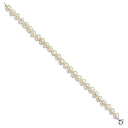 Sterling Silver Rh-P 6-7mm Fwc Pearl Necklace 7.25 Brace & 1Pc Earring Set