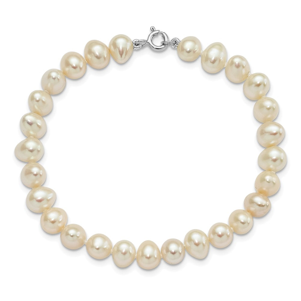 Sterling Silver Rh-P 6-7mm Fwc Pearl Necklace 7.25 Brace & 1Pc Earring Set