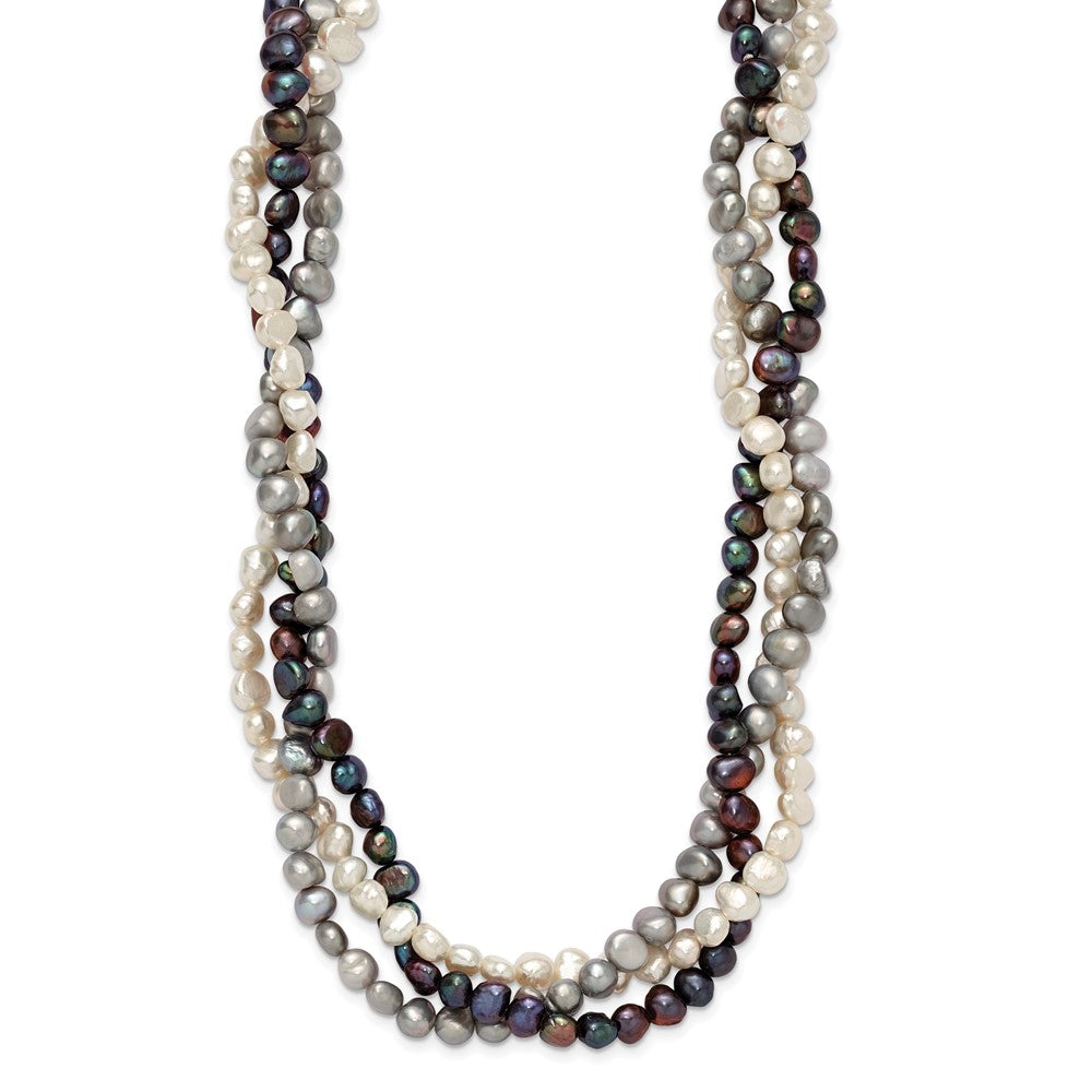 Sterling Silver Rh 6-7mm White/Black/Silver Fwc Pearl W/2In Ext. Necklace