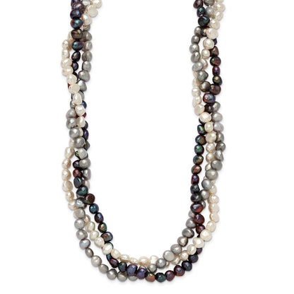 Sterling Silver Rh 6-7mm White/Black/Silver Fwc Pearl W/2In Ext. Necklace