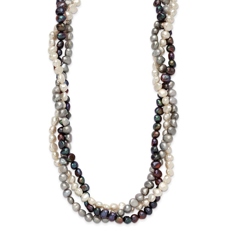 Sterling Silver Rh 6-7mm White/Black/Silver Fwc Pearl W/2In Ext. Necklace