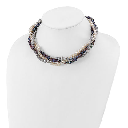 Sterling Silver Rh 6-7mm White/Black/Silver Fwc Pearl W/2In Ext. Necklace