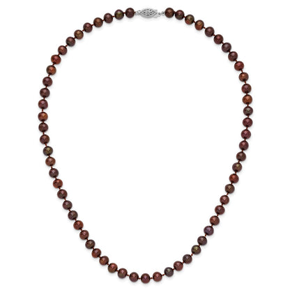 Sterling Silver Rh-Plated 6-7mm Brown Fw Cultured Pearl Necklace