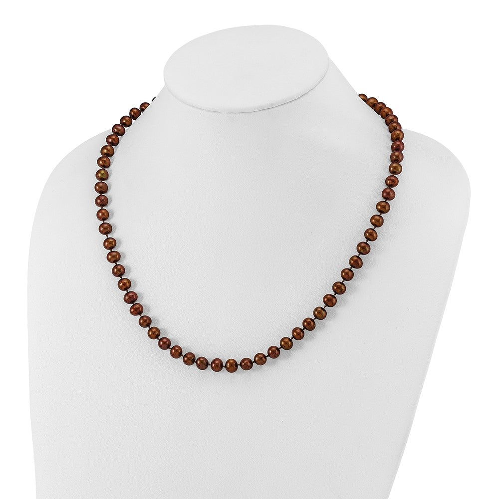 Sterling Silver Rh-Plated 6-7mm Brown Fw Cultured Pearl Necklace