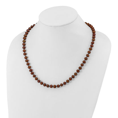Sterling Silver Rh-Plated 6-7mm Brown Fw Cultured Pearl Necklace