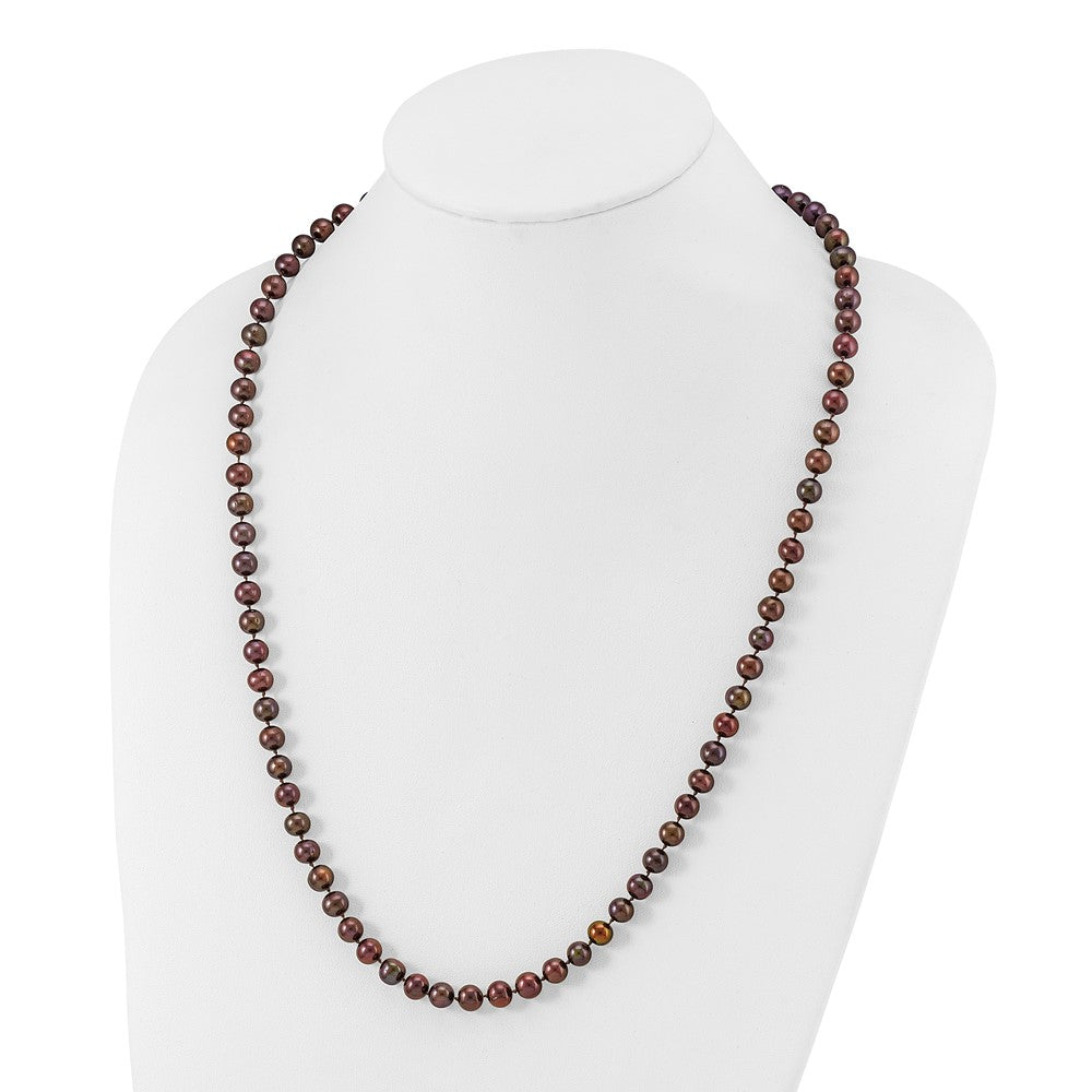 Sterling Silver Rh-Plated 6-7mm Brown Fw Cultured Pearl Necklace