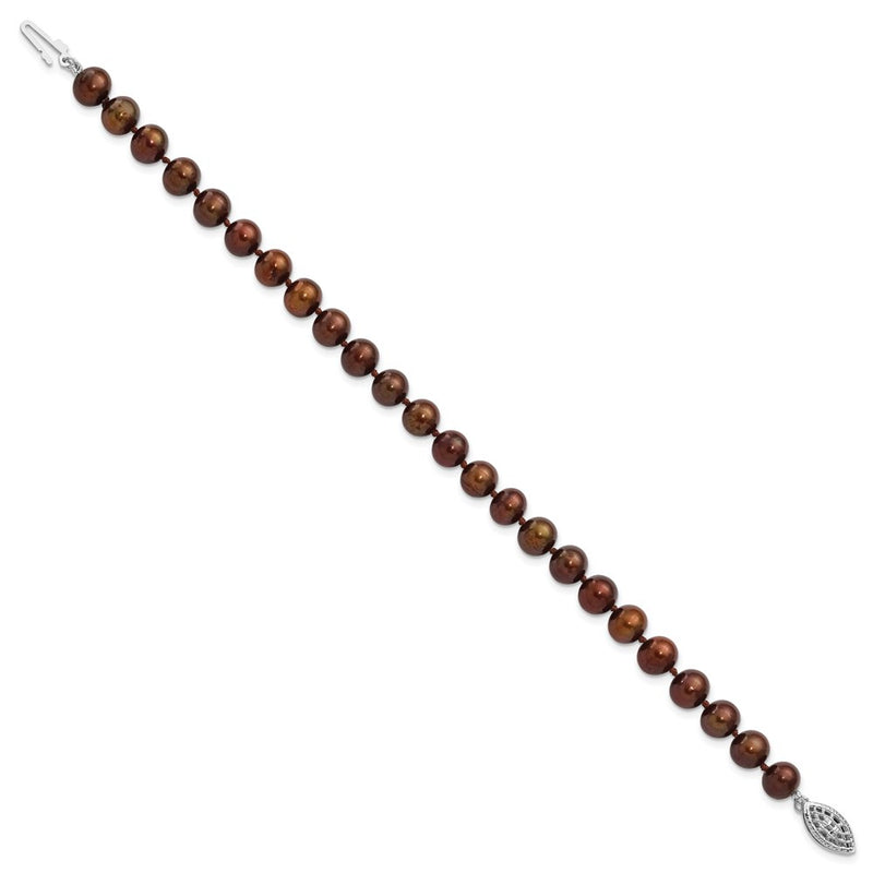 7.25 Inch Sterling Silver Rh-Plated 6-7mm Brown Fw Cultured Pearl Bracelet