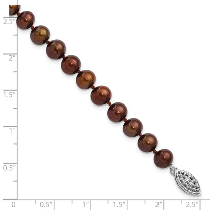 7.25 Inch Sterling Silver Rh-Plated 6-7mm Brown Fw Cultured Pearl Bracelet