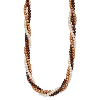 Sterling Silver Ss Rh-Plated 5-6mm White, Brown, Beige Fwc Pearl W/2In Ext. Necklace