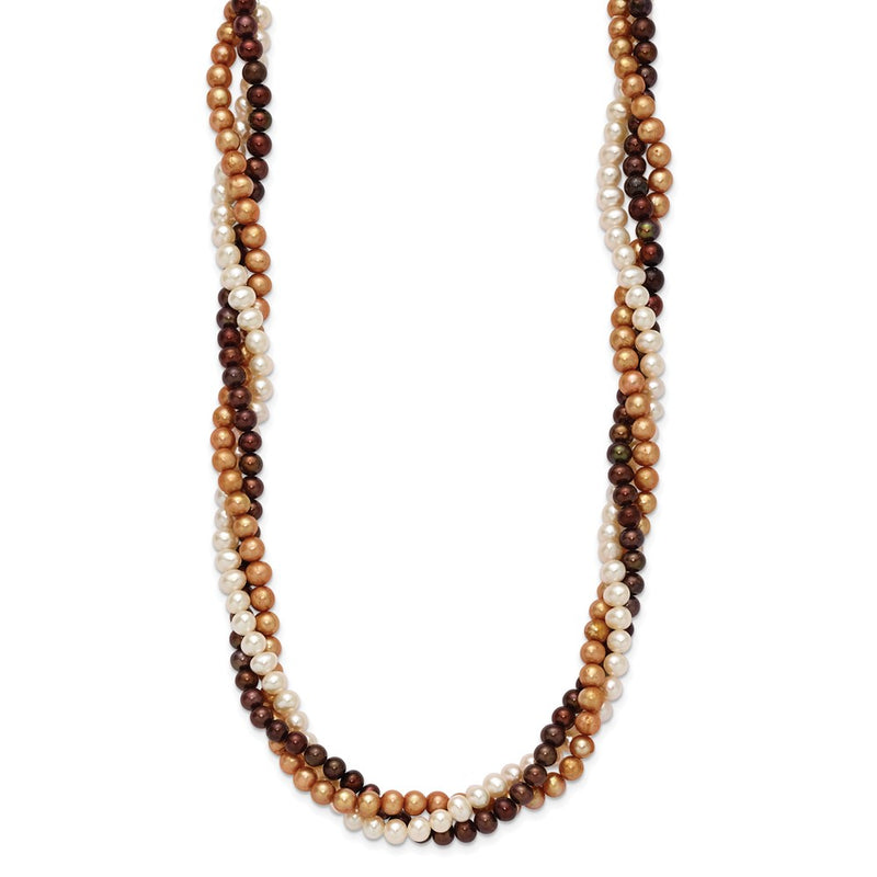 Sterling Silver Ss Rh-Plated 5-6mm White, Brown, Beige Fwc Pearl W/2In Ext. Necklace