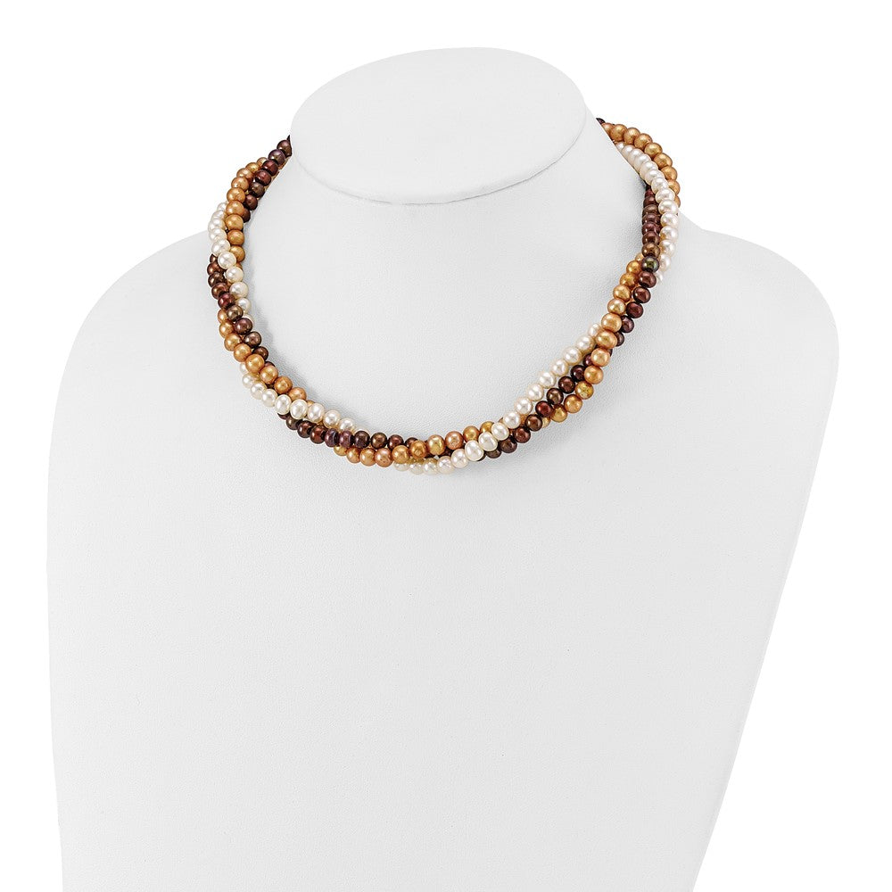 Sterling Silver Ss Rh-Plated 5-6mm White, Brown, Beige Fwc Pearl W/2In Ext. Necklace