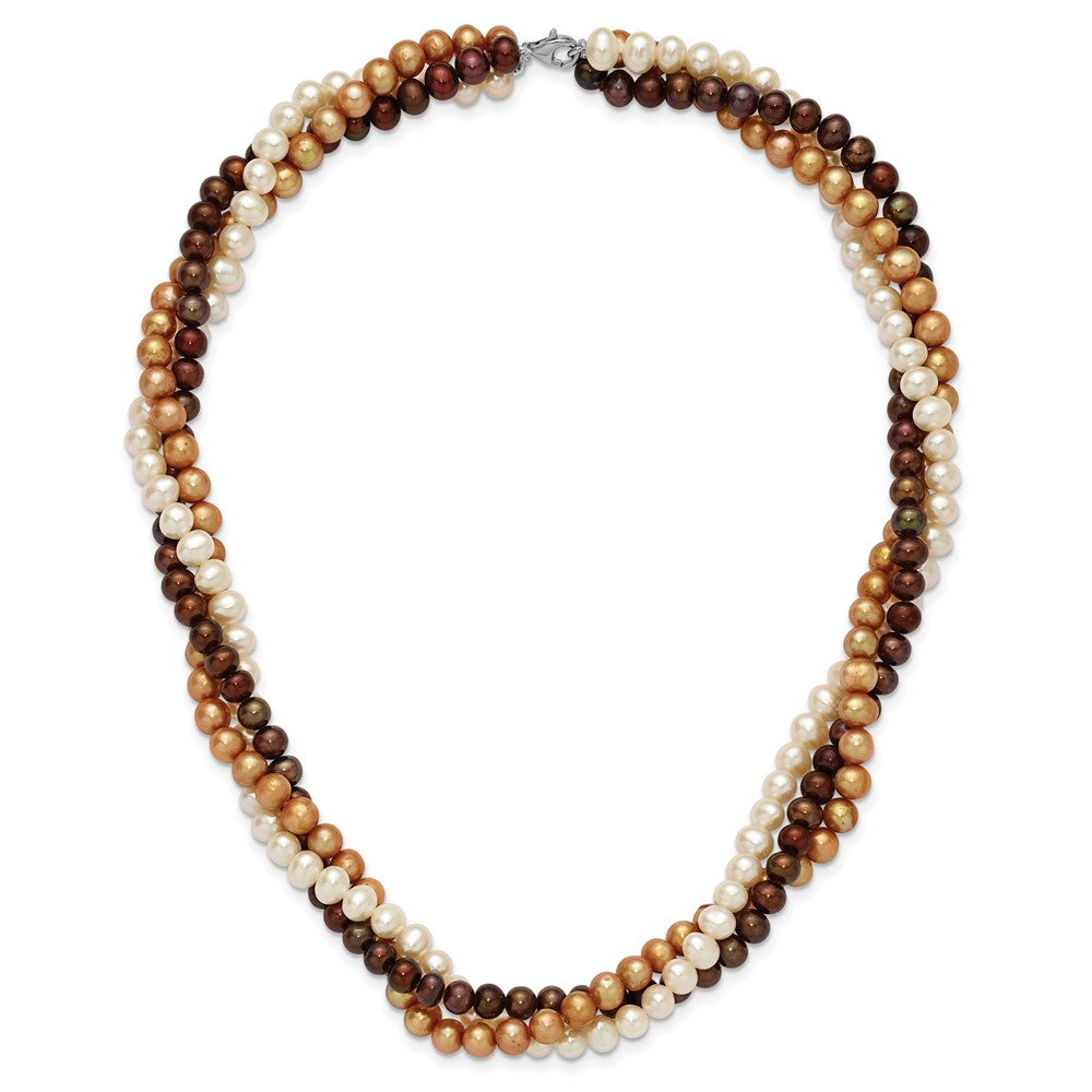 Sterling Silver Ss Rh-Plated 5-6mm White, Brown, Beige Fwc Pearl W/2In Ext. Necklace