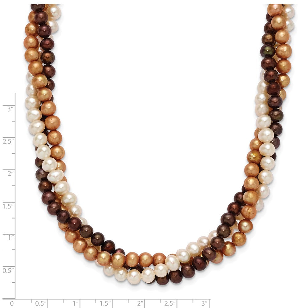 Sterling Silver Ss Rh-Plated 5-6mm White, Brown, Beige Fwc Pearl W/2In Ext. Necklace