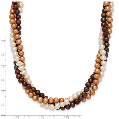 Sterling Silver Ss Rh-Plated 5-6mm White, Brown, Beige Fwc Pearl W/2In Ext. Necklace
