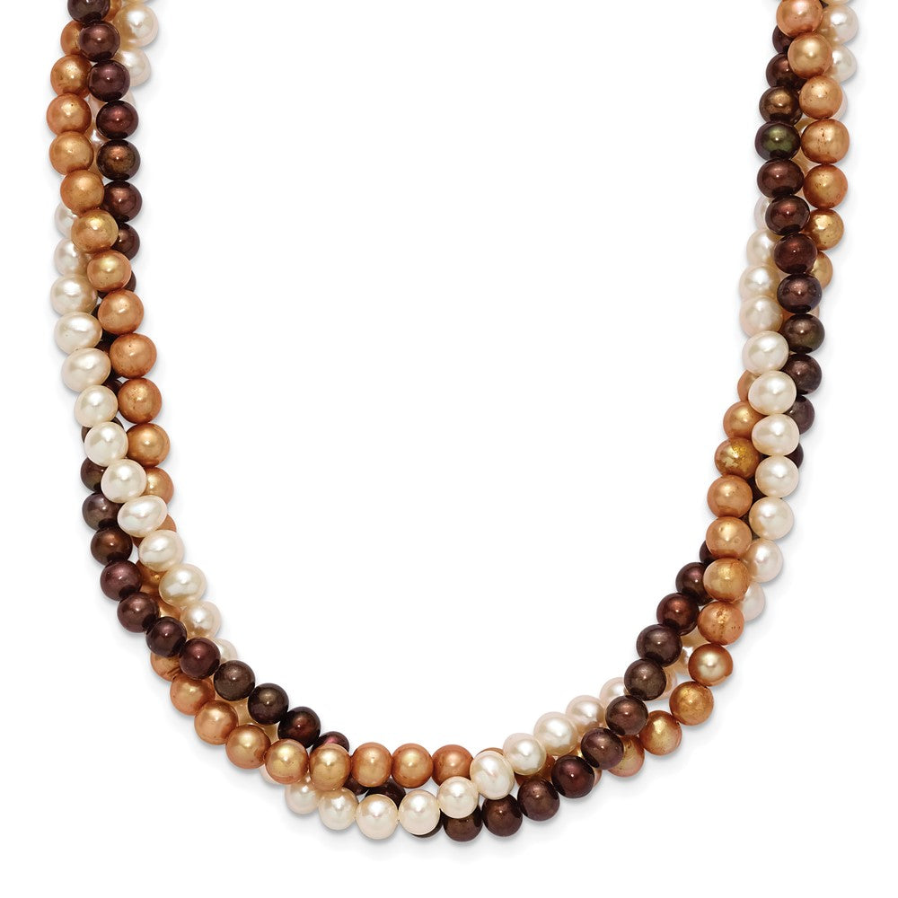 Sterling Silver Ss Rh-Plated 5-6mm White, Brown, Beige Fwc Pearl W/2In Ext. Necklace
