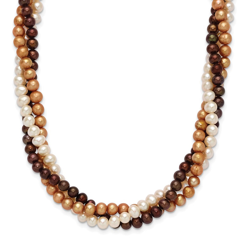 Sterling Silver Ss Rh-Plated 5-6mm White, Brown, Beige Fwc Pearl W/2In Ext. Necklace