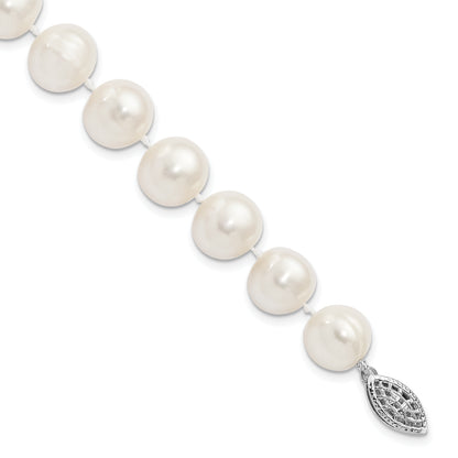 8.25 Inch Sterling Silver Rhodium-Plated 10-11mm White Fw Cultured Pearl Bracelet