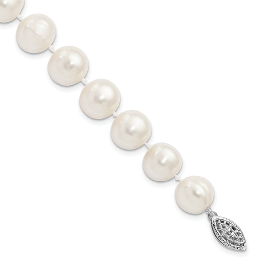 8.25 Inch Sterling Silver Rhodium-Plated 10-11mm White Fw Cultured Pearl Bracelet