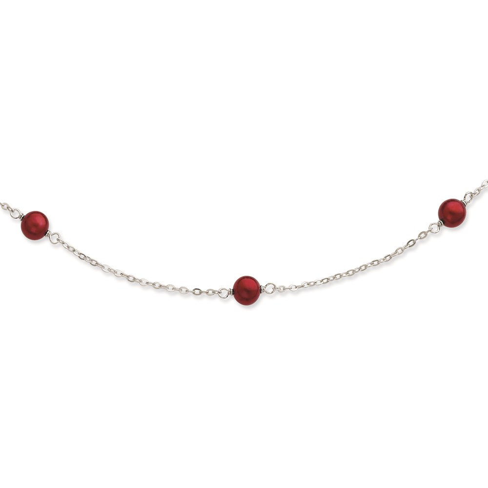 Sterling Silver 7-8mm Brgndy Fw Cultured Pearl W/2In Ext. Necklace